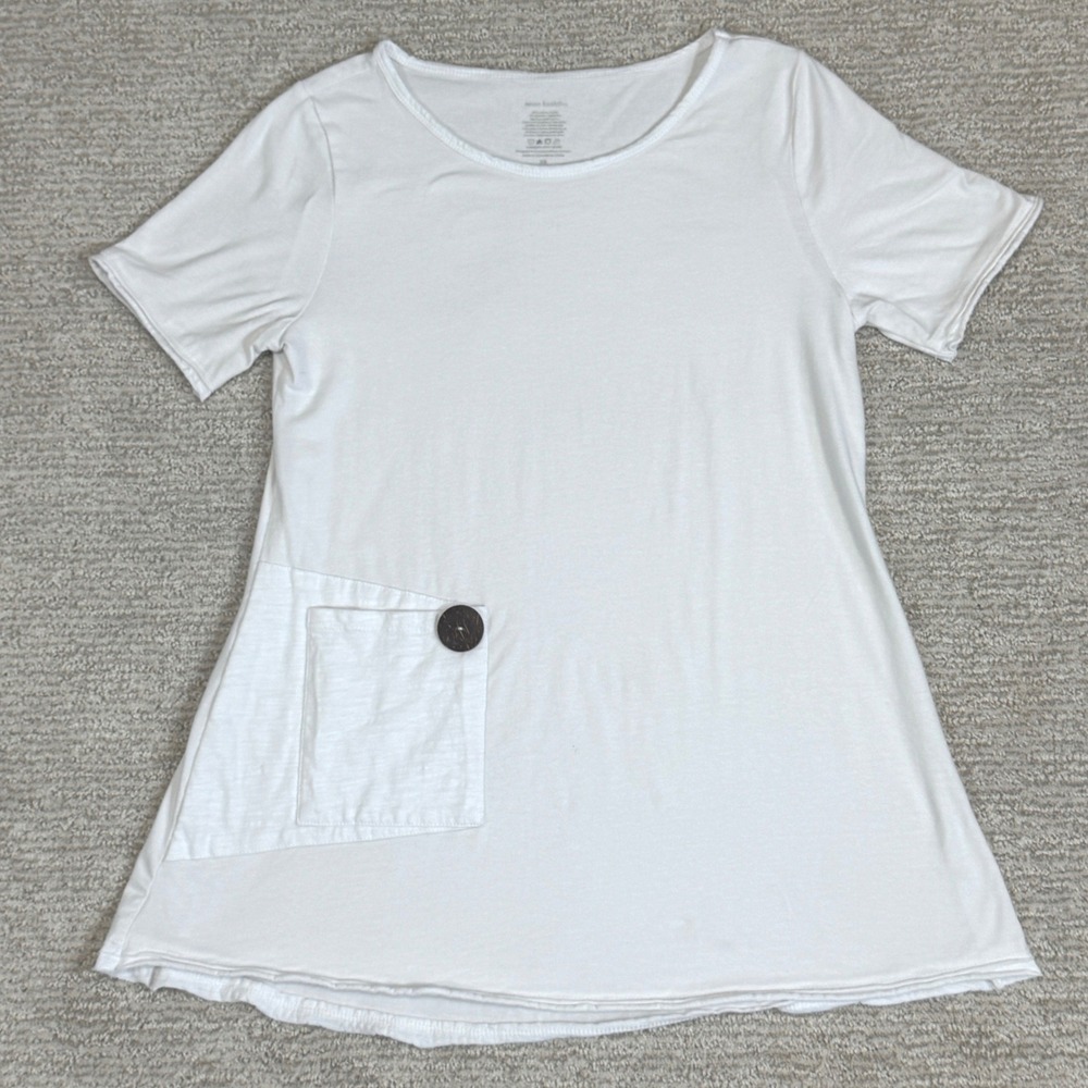 Neon Buddha Womens White Short Sleeve Button Pocket A-Line Tunic Top XS